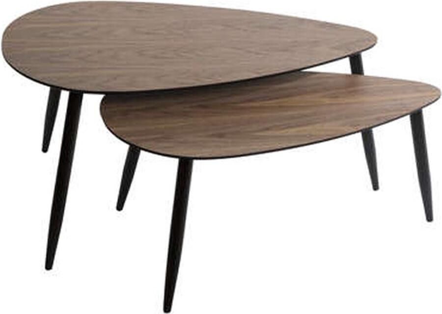 Wooners Mileo Bijzettafels Set van 2 Salontafel Walnoot effect Hout H.40 en 48 cm