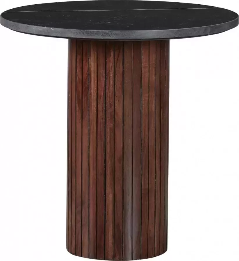 Woonexpress Bijzettafel Mello Bijzet Tafel Rond Zwart Marmer en Bruin Hout Ø 45 cm 45x49x45 cm (BxHxD) Mangohout Bijzettafel - Foto 2