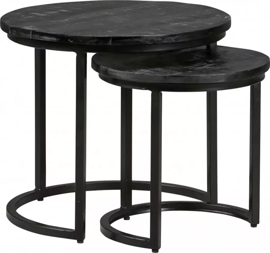 Woonexpress Bijzettafel Bemmel Hout Zwart Onderstel Zwart 53x46x53 cm (BxHxD) Rond Set van 2 - Foto 2