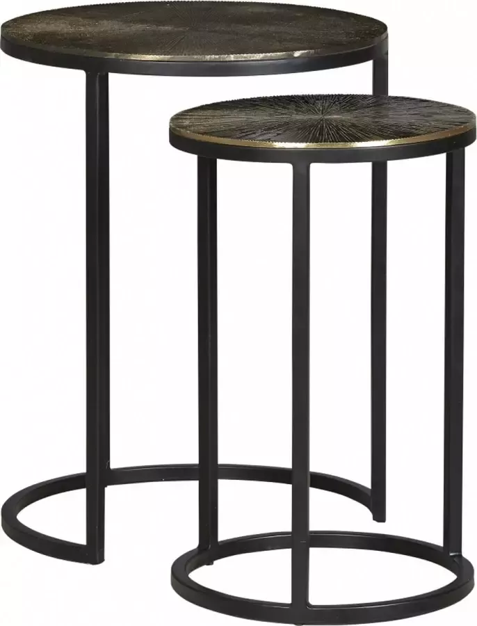 Woonexpress Bijzettafel (set 2 Stuks) Delft Goud Metaal Goud Zwart Met Goud 52x40x40cm (hxbxd)