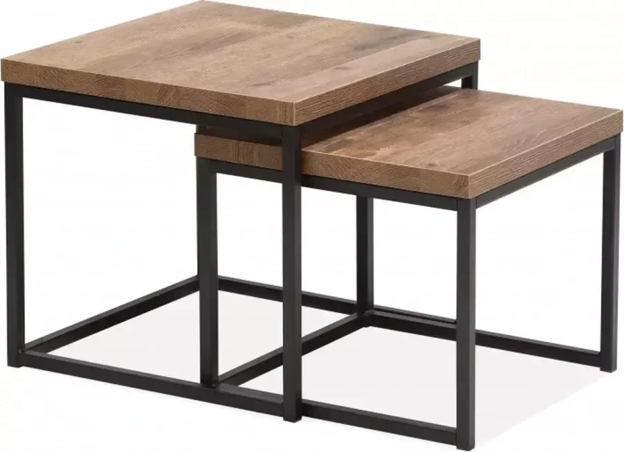 Woonexpress Sia Bijzettafel (set 2 Stuks) Zuidveld Bruin MDF Mumbai Met Zwart Frame 47x50x50cm (hxbxd)