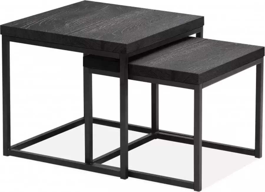 Woonexpress Sia Bijzettafel (set 2 Stuks) Zuidveld Grijs MDF Onyx Met Zwart Frame 47x50x50cm (hxbxd)