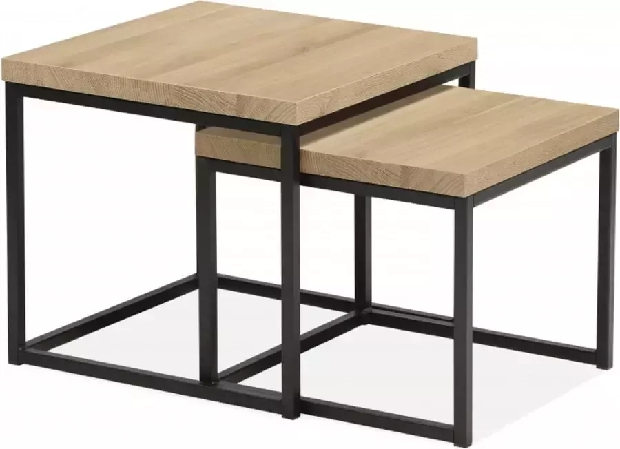 Woonexpress Bijzettafel (set 2 Stuks) Zuidveld Naturel MDF Mango Met Zwart Frame 47x50x50cm (hxbxd) Sia