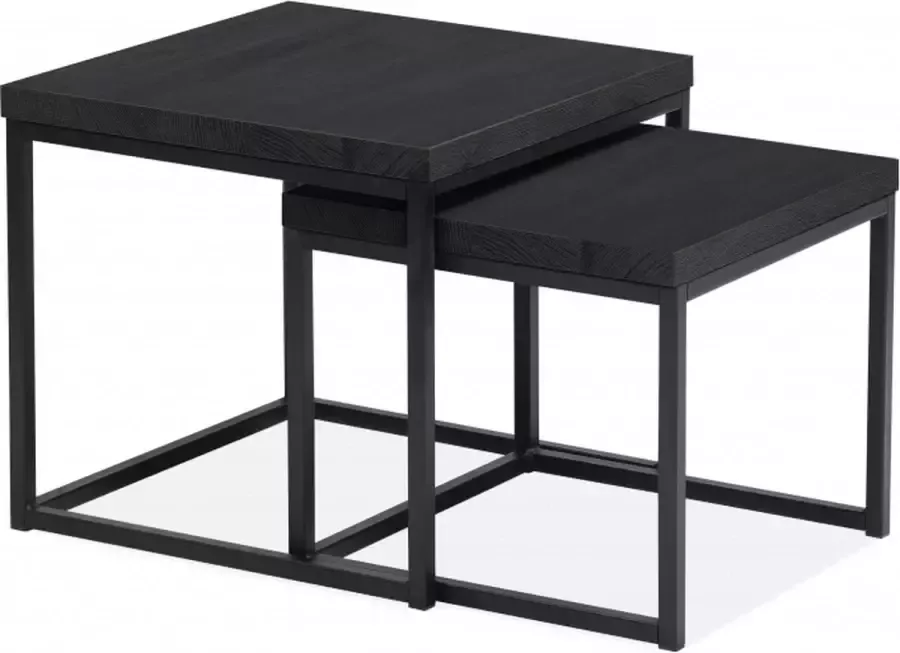 Woonexpress Sia Bijzettafel (set 2 Stuks) Zuidveld Zwart MDF Old Piano Met Zwart Frame 47x50x50cm (hxbxd)