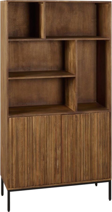 Woonexpress Wandkast Denia Mangohout Bruin 95x190x45 cm (BxHxD) Zwart metalen poten