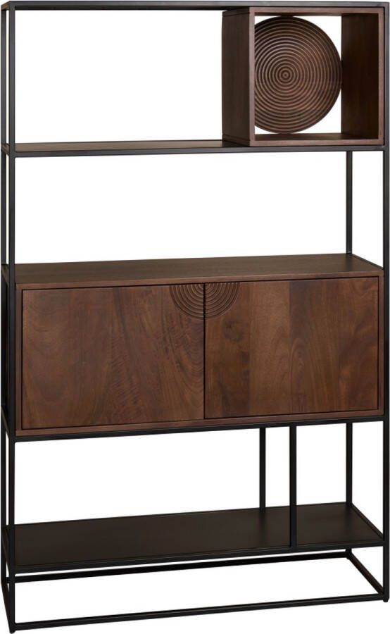 Woonexpress Wandkast York Mangohout Bruin 100x160x35 cm (BxHxD) Zwart Metalen Poten Voorgemonteerd