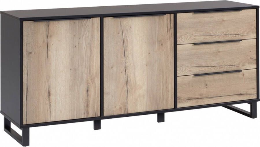 Woonexpress Dressoir Zundert Naturel MDF Antraciet wild Eiken Structuur 84x185x48cm (hxbxd)