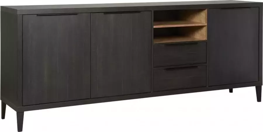 Woonexpress Dressoir Zwanenburg Lamulux Zwart Teak 225x90x48 cm (BxHxD) 3 Draaideuren 2 Laden