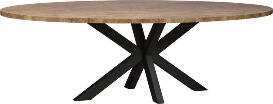 Woonexpress Eettafel Culemborg Houtlook Metaal Mango Zwart 200x77x102 cm (BxHxD) Ovale Tafel Zwarte Spinpoot
