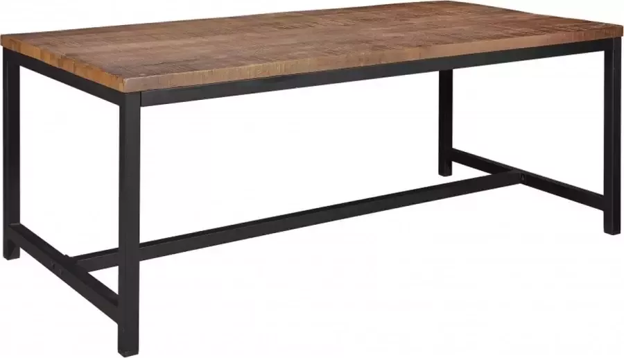 Woonexpress Eettafel 220x100 Arnhem Bruin Hout Blad Antiek Bruin Onderstel Zwart 76x220x100cm (hxbxd)