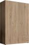 Woonexpress Kledingkast Baarlo 120x176x52 cm (BxHxD) Kleur Eiken Draaideurkast 3 legplanken 1 roede & 2 lades Garderobekast Opbergkast - Thumbnail 2