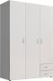 Woonexpress Kledingkast Baarlo 120x176x52 cm (BxHxD) Wit Draaideurkast 3 legplanken 1 roede & 2 lades Garderobekast Opbergkast - Thumbnail 2