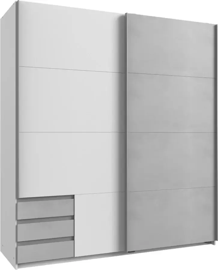 Woonexpress Kledingkast Elsen Betonlook Grijs 179x198x64 cm (BxHxD) Schuifdeuren 3 Laden Inclusief Roedes en Planken