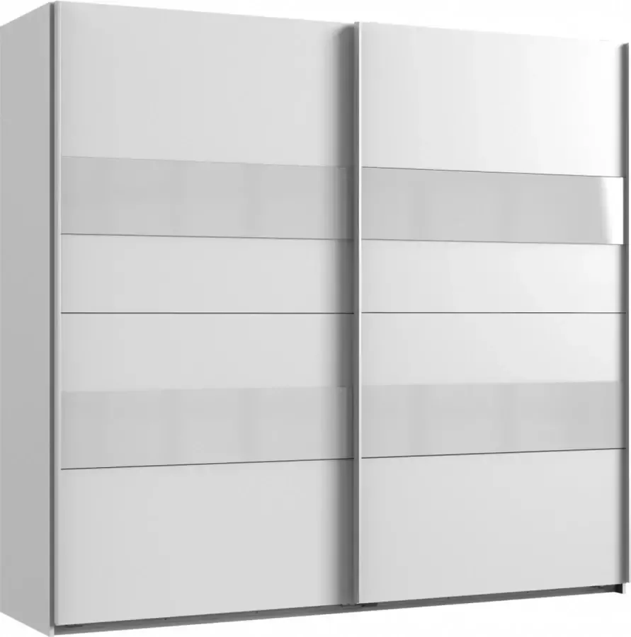 Woonexpress Kledingkast Mierlo Hout Wit 225 x 208 x 65 cm (BxHxD) Schuifdeurkast Hang-legkast Met 4 Legplanken en 2 Roedes
