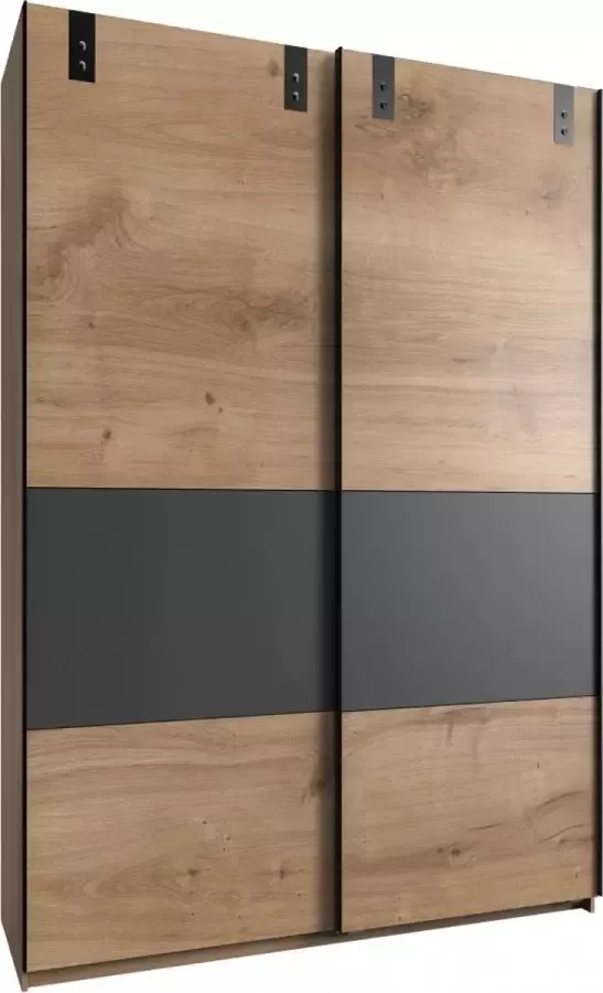 Woonexpress Kledingkast Woensel Spaanplaat Naturel Eiken Grafiet 135x198x64 cm (BxHxD) Schuifdeuren Hang-legkast