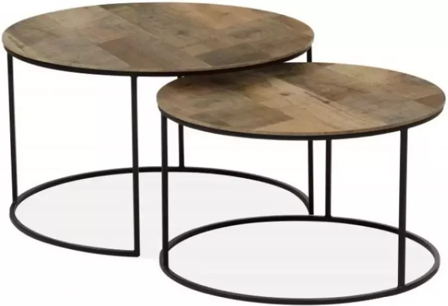 Woonexpress Sia Salontafel (set 2 Stuks) Eleveld Bruin MDF Mumbai Met Zwart Frame 44x75x75cm (hxbxd)