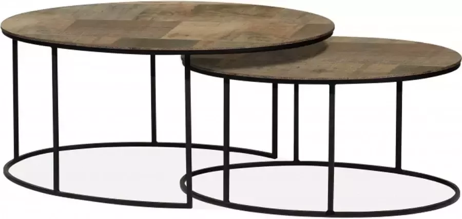 Woonexpress Sia Salontafel (set 2 Stuks) Groesbeek Bruin MDF Mumbai Met Zwart Frame 46x105x61cm (hxbxd)