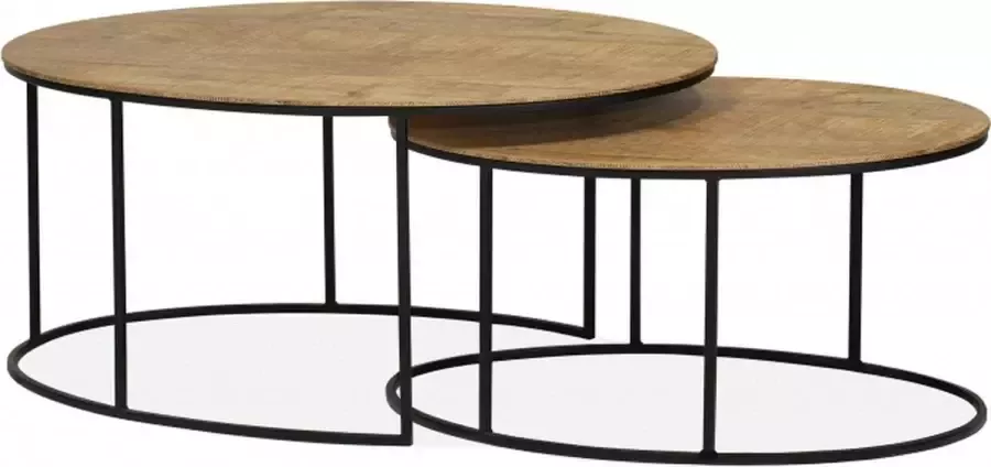 Woonexpress Sia Salontafel (set 2 Stuks) Groesbeek Naturel MDF Mango Met Zwart Frame 46x105x61cm (hxbxd) - Foto 2