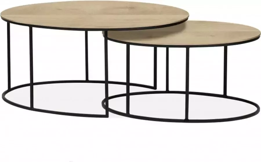 Woonexpress Sia Salontafel (set 2 Stuks) Groesbeek Naturel MDF Mango Met Zwart Frame 46x105x61cm (hxbxd)