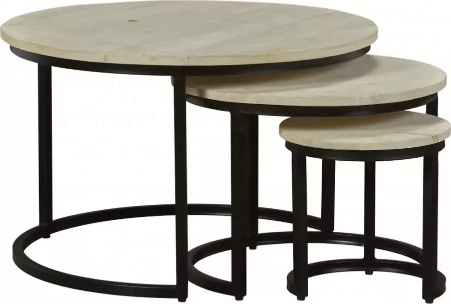 Woonexpress Salontafel (set 3 Stuks) Bemmel Naturel Hout Gebleekt Naturel Zwart 40x70x70cm (hxbxd)