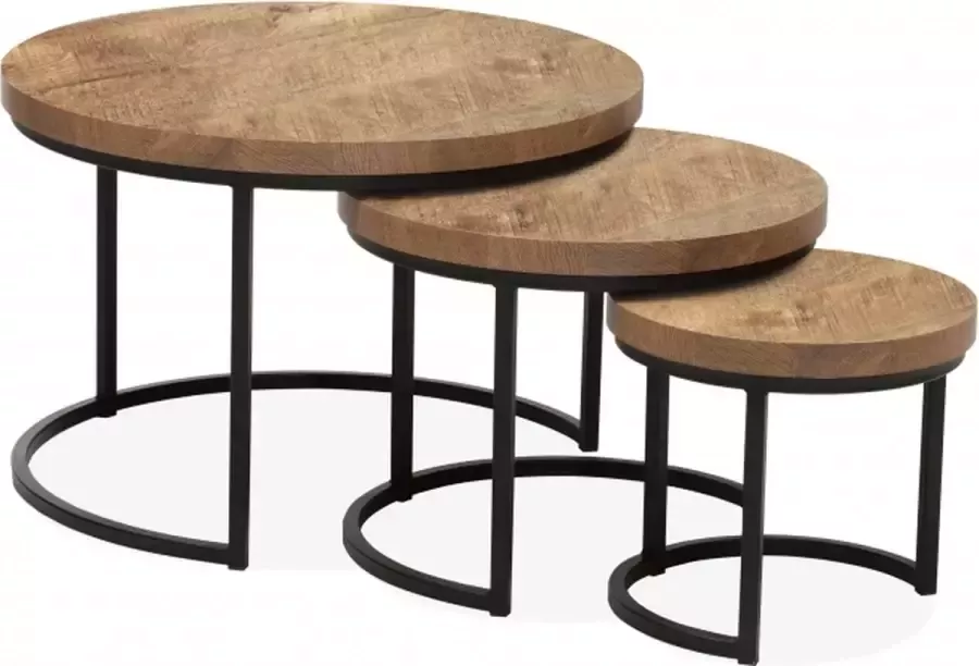 Woonexpress Sia Salontafel (set 3 Stuks) Hoenderloo Naturel MDF Fresh Oak Met Zwart Frame 51x75x75cm (hxbxd) - Foto 4