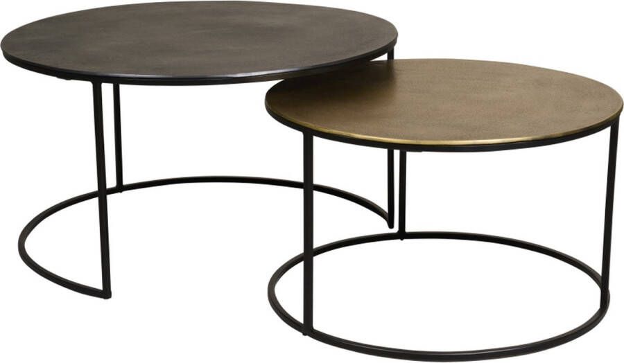 Woonexpress Salontafel Cosa Salontafel Rond Metaal Set van 2 Zwart & Goud 76 x 42 x 76 cm (BxHxD)