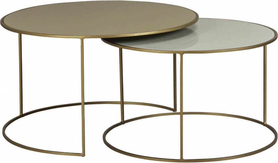 Woonexpress Salontafel Liema Salontafel Rond Glas Set van 2 Goud 75 x 44 x 75 cm (BxHxD)