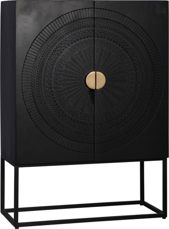 Woonexpress Wandkast Jade Mangohout Zwart 85x121x42 cm (BxHxD) Zwart metalen frame