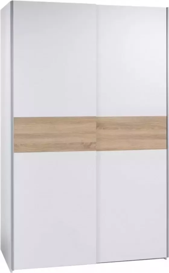 Woonexpress Kledingkast Victor MDF Wit 125 x 195 x 58 cm (BxHxD) Schuifdeurkast Hang-legkast Wit Eiken Houtlook Met 2 Legplanken en 2 Roedes - Foto 2