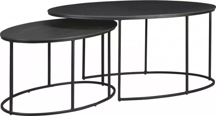 Woonexpress Sia Salontafel (set 2 Stuks) Groesbeek Zwart MDF Old Piano Met Zwart Frame 46x105x61cm (hxbxd)