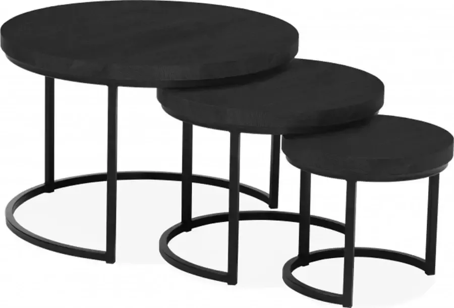 Woonexpress Sia Salontafel (set 3 Stuks) Hoenderloo Zwart MDF Old Piano Met Zwart Frame 51x75x75cm (hxbxd)