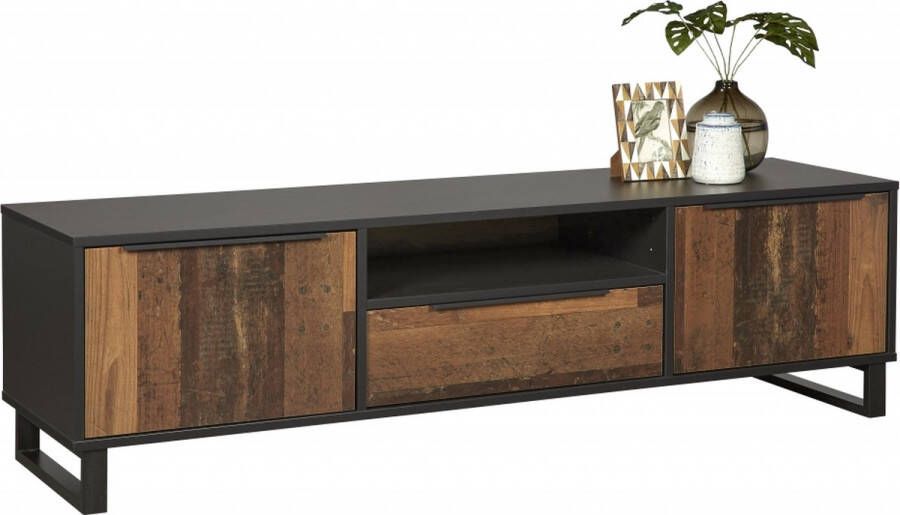 Woonexpress TV Meubel Zundert Bruin MDF Antraciet robuust Hout 52x185x48cm (hxbxd)