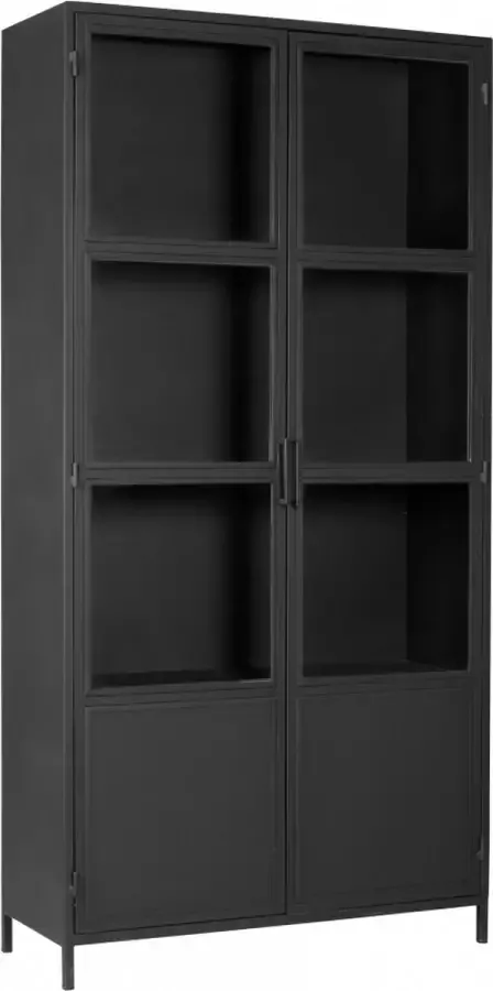 Woonexpress Vitrinekast Amstelveen Zwart Metaal Zwart 200x100x40cm (HxBxD)