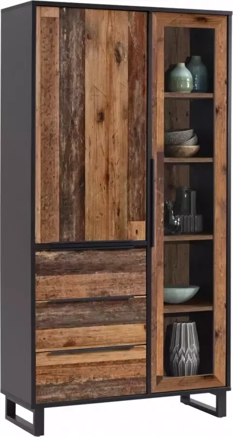 Woonexpress Vitrinekast Zundert Bruin MDF Antraciet robuust Hout 190x100x40cm (hxbxd)