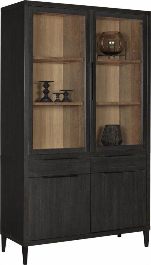 Woonexpress Vitrinekast Zwanenburg Lamulux Zwart Teak 125x212x48 cm (BxHxD) 4 Draaideuren 2 Laden Inclusief kastverlichting - Foto 2