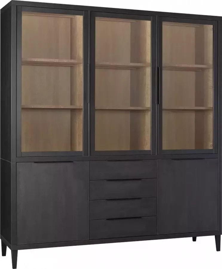 Woonexpress Vitrinekast Zwanenburg Lamulux Zwart Teak 190x212x48 cm (BxHxD) 6 Draaideuren 4 Laden Inclusief Kastverlichting - Foto 2