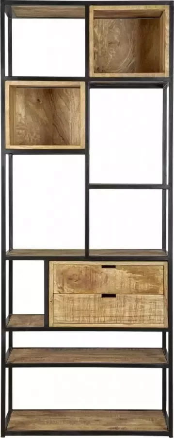 Woonexpress Wandkast Bemmel Hout Metaal Naturel Zwart 80x200x40 cm (BxHxD) Vakkenkast - Foto 5