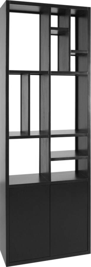 Woonexpress Wandkast Yola MDF Houtfineer Zwart 80x220x30 cm (BxHxD) Vakkenkast - Foto 2