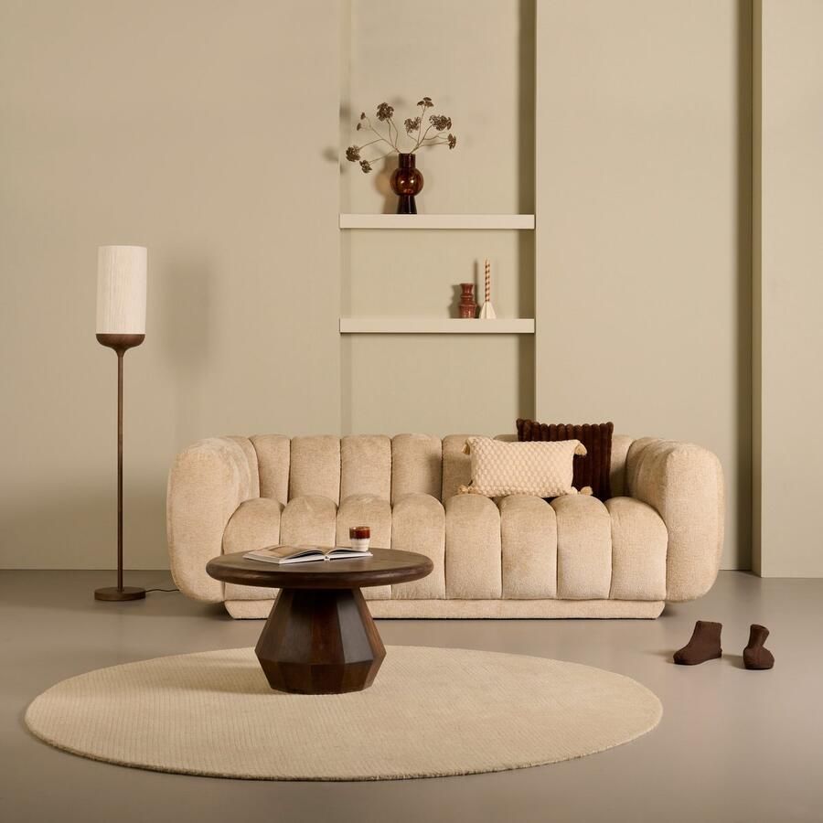 Woonexpress 3-Zitsbank Chorley Textiel Beige 240x76x105 cm (BxHxD) Chenille Kleur Cream Koudschuim