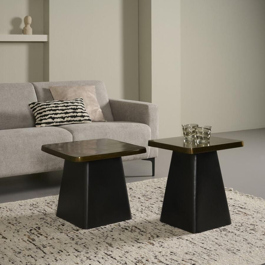 Woonexpress Bijzettafel Barra Set 2 stuks Metaal Brons Zwart 49x45x49 40x50x40 cm (BxHxD)
