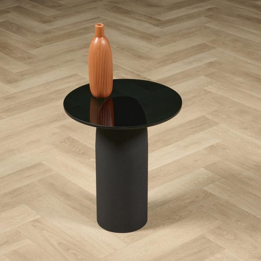 Woonexpress Bijzettafel Chieti Bijzet Tafel Rond Ø 40 cm Ronde Glazen Tafel Zwart 35x48x35 cm (BxHxD)