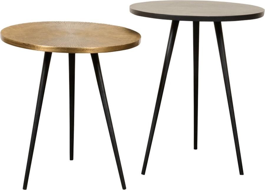 Woonexpress Bijzettafel Cognac Metaal Zwart Goud 41 x 51 x 41 cm (BxHxD) Set 2 stuks