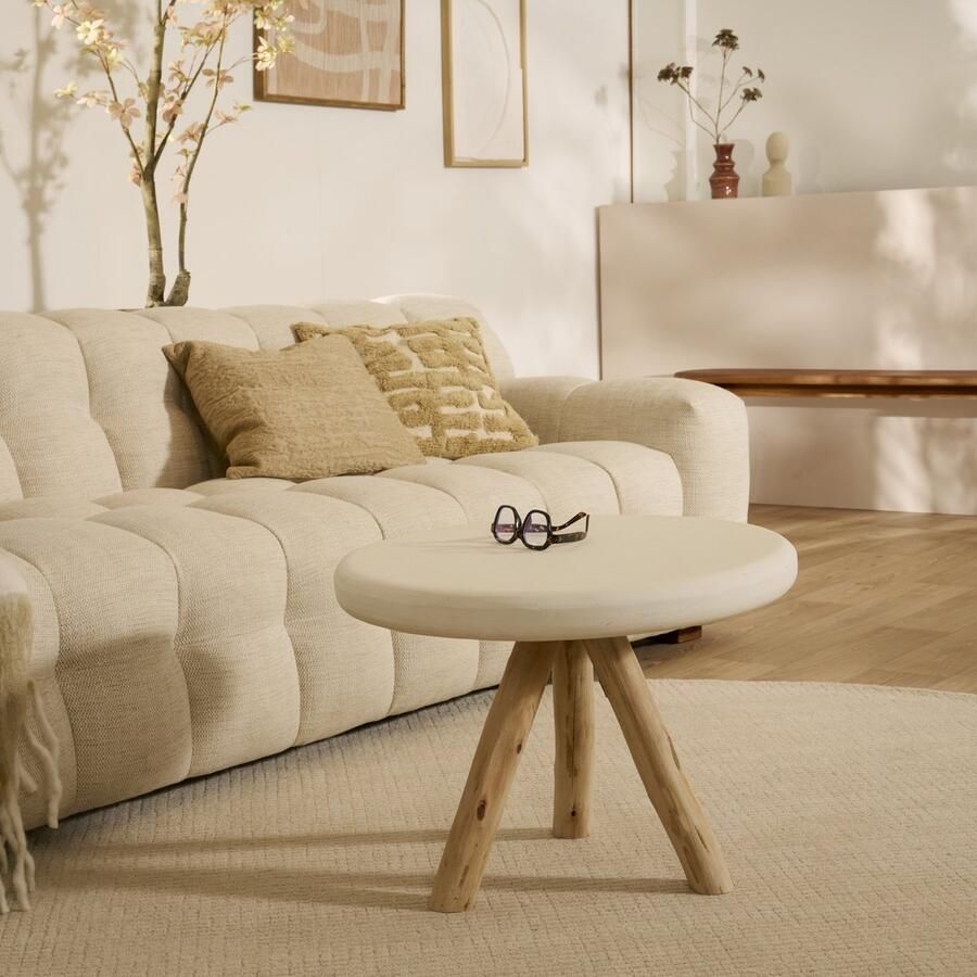 Woonexpress Bijzettafel Fin MDF Hout Wit Naturel 60x46x60 cm (BxHxD) Kalkpleister