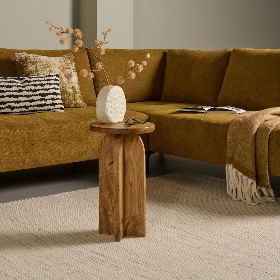 Woonexpress Bijzettafel Macon Mangohout Naturel 28x50x28 cm (BxHxD) Rond & Organisch