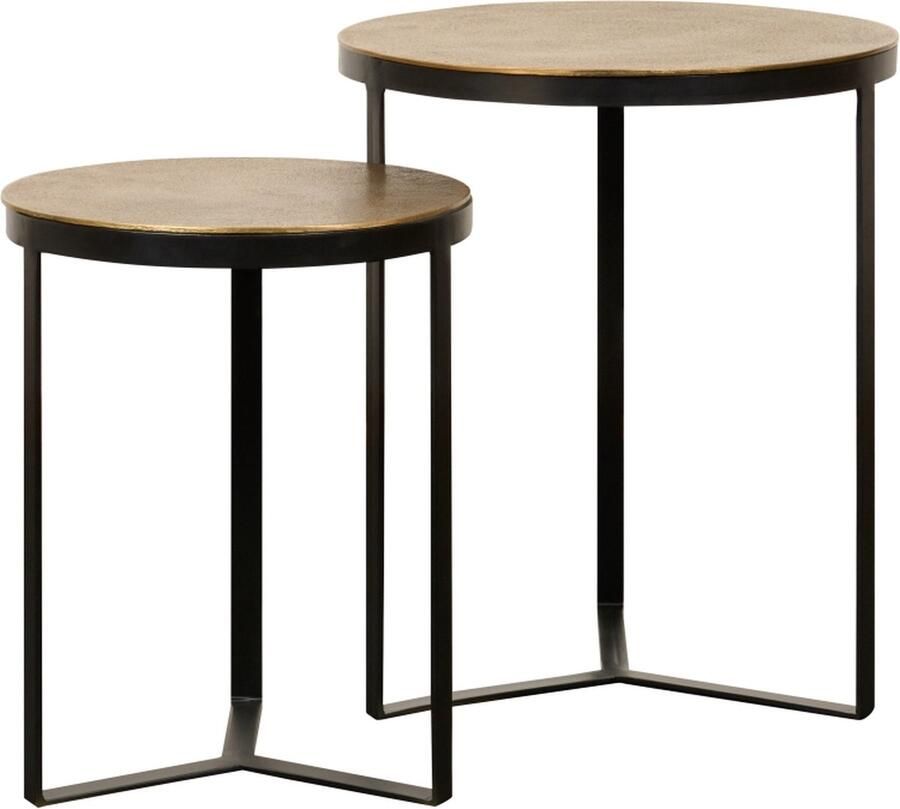 Woonexpress Bijzettafel (set 2 stuks) Mende Metaal Antiek brons Zwart 36x45x36 46x54x46 cm (BxHxD)