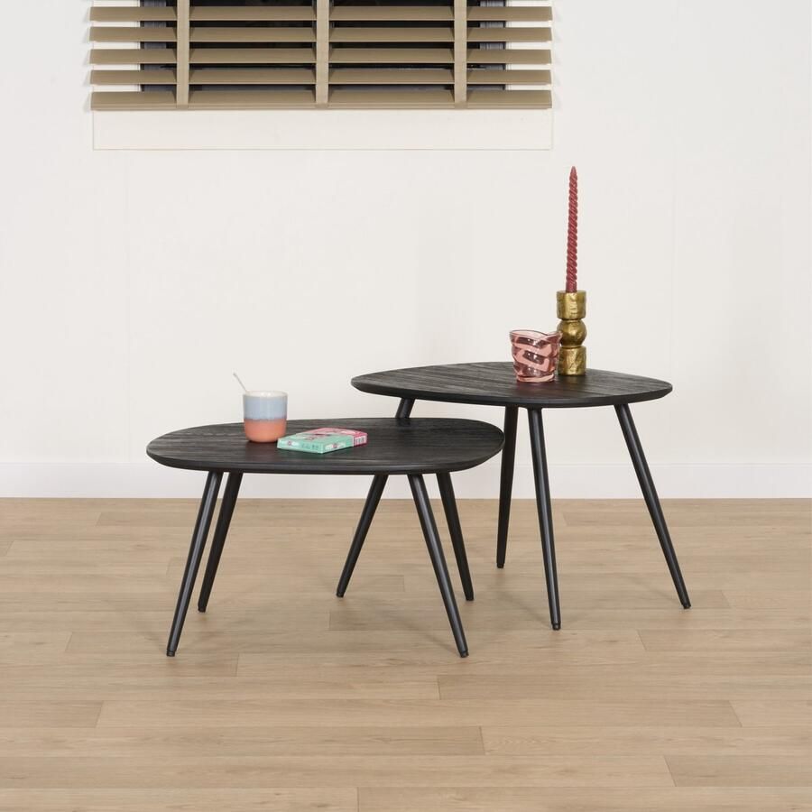 Woonexpress Bijzettafel Set Comporta Tekhout Metaal Zwart 61x35x51 54x39x44 cm Gerecycled Hout Organisch