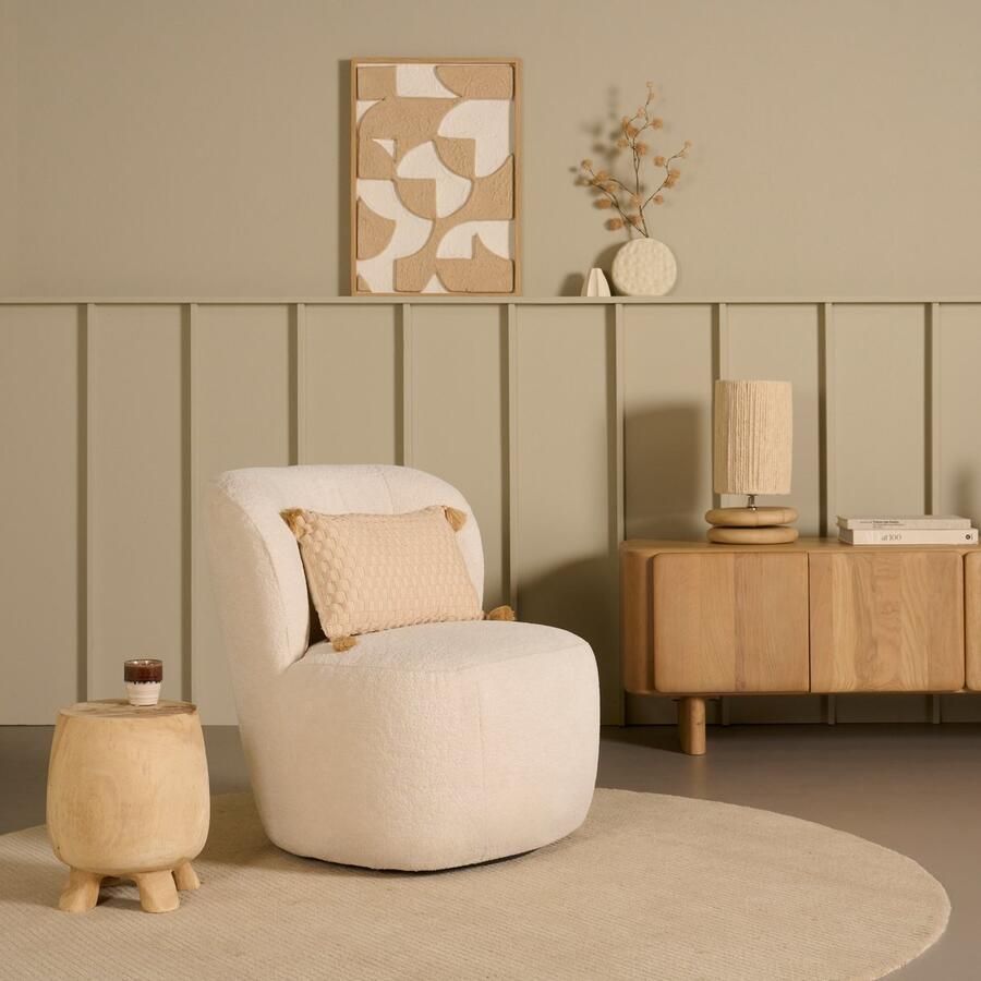 Woonexpress Draaifauteuil Rush Bouclé Creme 73x76x80 cm (BxHxD) Koudschuim