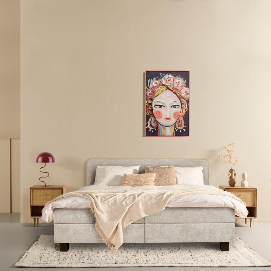 Woonexpress Boxspring Bilbao Stof Beige Creme 160 x 102 x 206 cm (BxHxD)