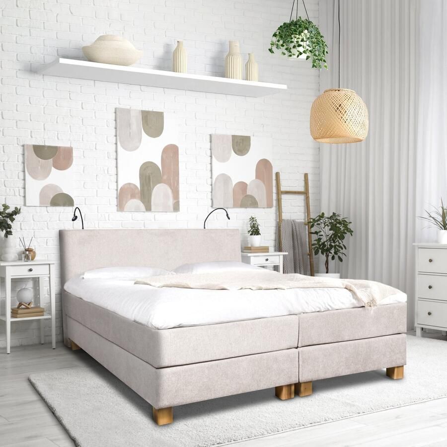 Woonexpress Boxspring Valencia Stof Beige Creme 180 x 105 x 215 cm (BxHxD)