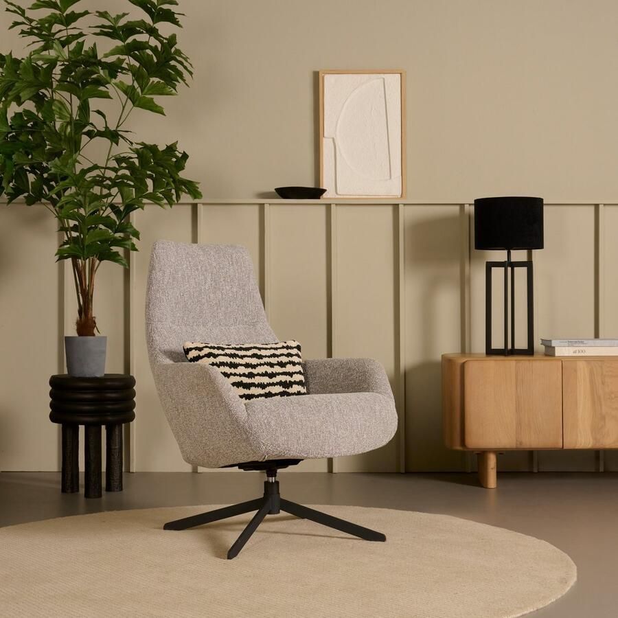 Woonexpress Draaifauteuil Solva Textiel Metaal Grijs Gemêleerd Zwart 74x100x82 cm (BxHxD)